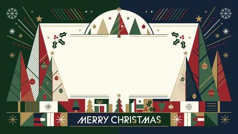 Merry Christmas horizontal frame template with abstract element geometric f.. Ilustración de archivo