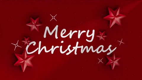 Merry christmas lettering on red background with snowflakes and stars Stock Footage 287013048