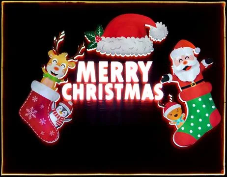 Merry Christmas lighting decoration with copy space for text. Christmas sig.. Stock Illustration