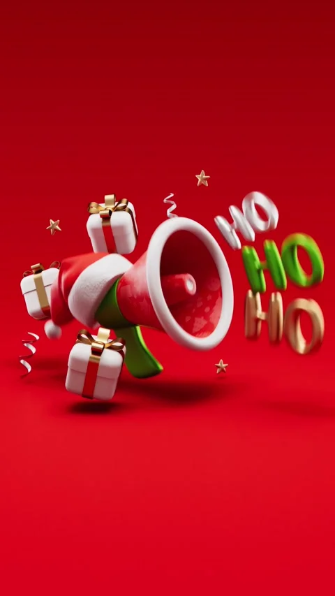 Merry Christmas looping video featuring megaphone with Santa hat surrounded.. Video stock 321394775