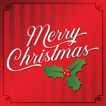 Merry Christmas Message Script Lettering with Holly Illustration Stock Illustration