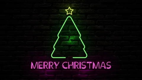 Merry christmas neon light Stock Footage