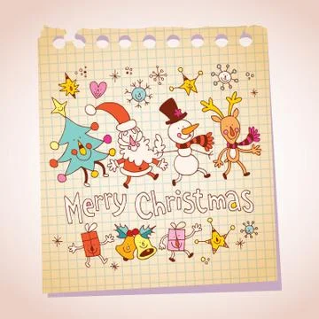 Merry Christmas notepad paper message greeting Stock Illustration