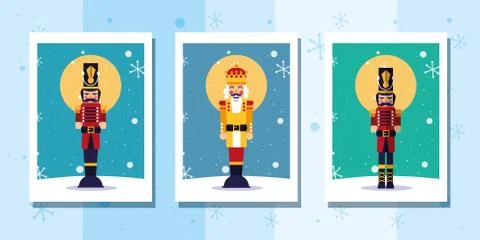 Merry christmas nutcracker and snowflakes vector design Stock Illustration