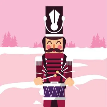 Merry christmas nutcracker with drum vector design Stock Illustration