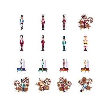 Merry christmas nutcracker icon set vector design Stock Illustration
