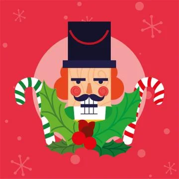 Merry christmas nutcracker with leaves vector design Stock Illustration