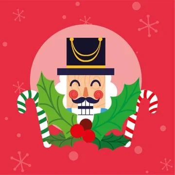 Merry christmas nutcracker with leaves vector design Stock Illustration