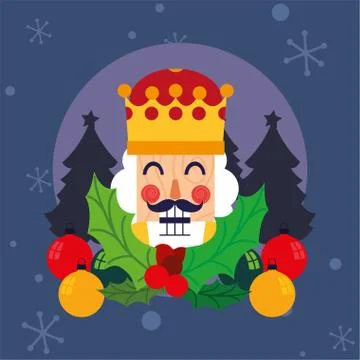 Merry christmas nutcracker with leaves vector design Stock Illustration