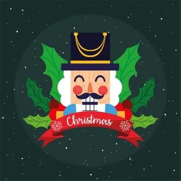 Merry christmas nutcracker with leaves vector design Stock Illustration