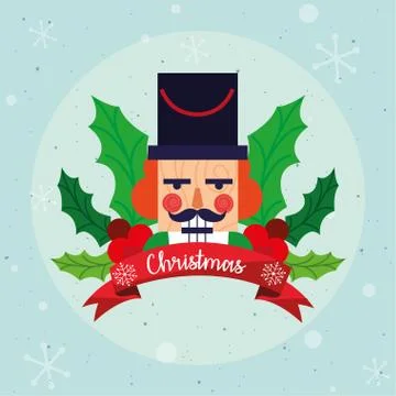 Merry christmas nutcracker with leaves vector design Stock Illustration