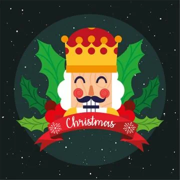 Merry christmas nutcracker with leaves vector design Stock Illustration