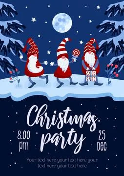 Merry Christmas party flyer. Bright vector illustration icartoon style in blue Stock Illustration
