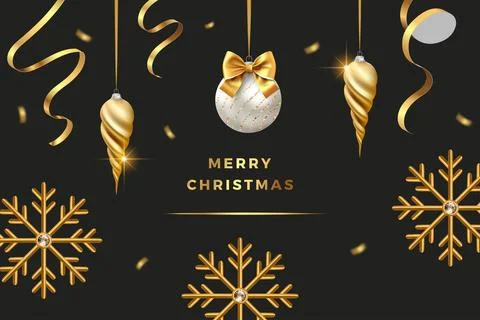 Merry Christmas Party vector poster holiday greeting card, premium luxury 3d Stock Illustration