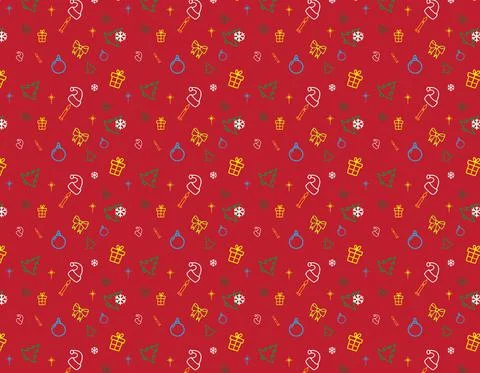 Merry Christmas Pattern With Cap Gift Pine Tree Candle Bow Tie Stars Snowflak Stock Illustration