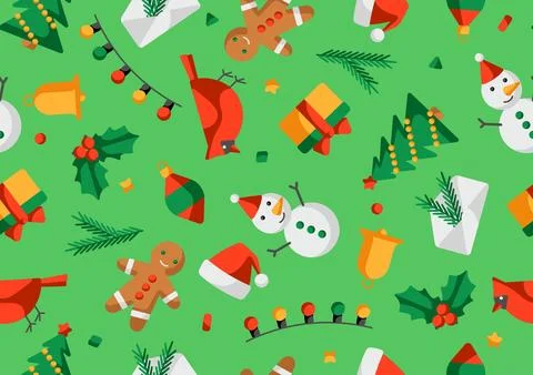 Merry Christmas pattern. Holiday background in cartoon style. Illustrazione stock