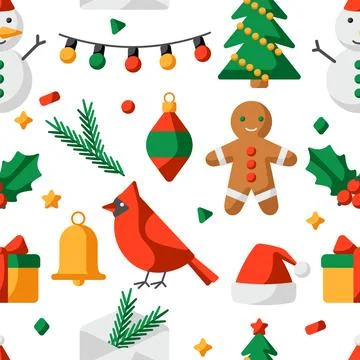 Merry Christmas pattern. Holiday background in cartoon style. Illustrazione stock