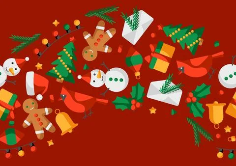 Merry Christmas pattern. Holiday background in cartoon style. Illustrazione stock