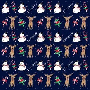 Merry Christmas pattern with snowman Ilustração Stock