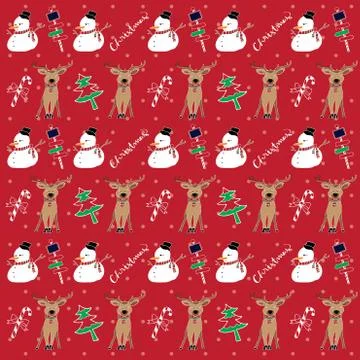 Merry Christmas pattern with snowman on red Ilustração Stock