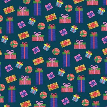 Merry christmas pattern with vector gifts and ribbons Illustrazione stock