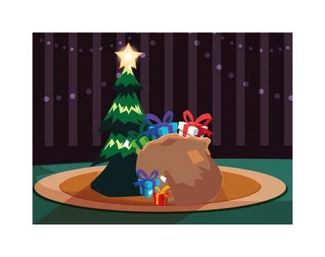 Merry christmas pine tree and gifts vector design Illustrazione stock