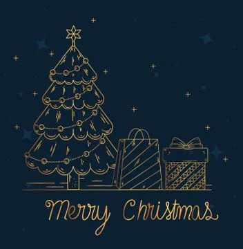Merry christmas pine tree bag and gift vector design Illustrazione stock