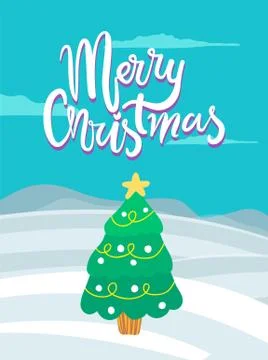 Merry Christmas Pine Tree on Vector Illustration Illustrazione stock