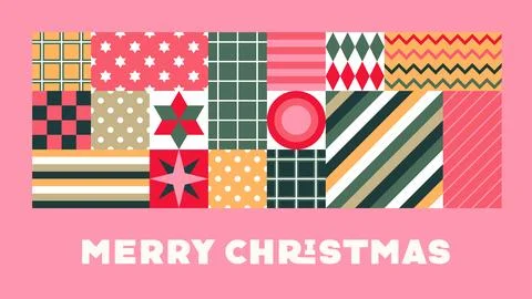 Merry Christmas Pink Geometric Patchwork Patterns Stripes Zigzag Ilustración de archivo