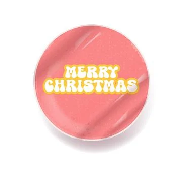 Merry Christmas pink sticker vector design, creative holiday typography, modern Stock Illustration