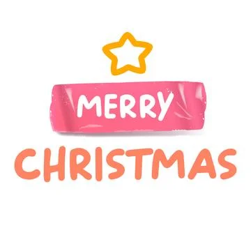 Merry Christmas pink sticker vector design, creative holiday typography, modern Stock Illustration