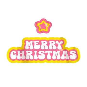 Merry Christmas pink sticker vector design, creative holiday typography, modern Stock Illustration