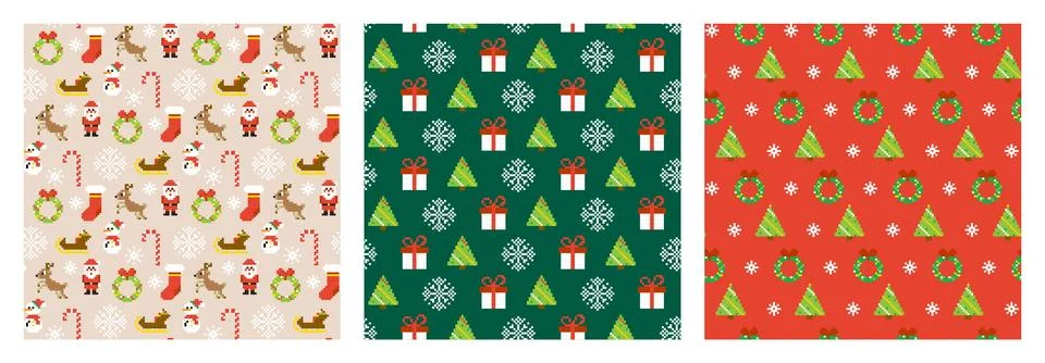 Merry Christmas Pixel Patterns Stock Illustration