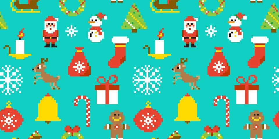 Merry Christmas Pixel Seamless Pattern Illustrazione stock