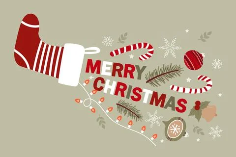 Merry Christmas. Postcard with different elements. Cute hand drawn illustrati Stock Illustration