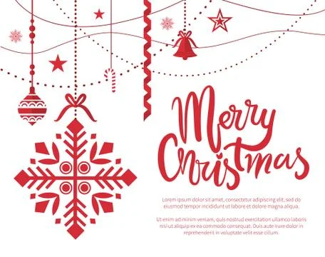 Merry Christmas Poster with Text Sample Baubles Illustrazione stock
