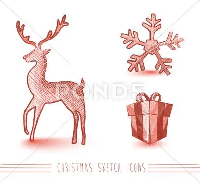 Merry christmas red sketch style elements set eps10 file. Stock Illustration