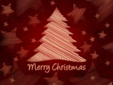 Merry christmas retro red background with christmas tree and stars Stock Illustration