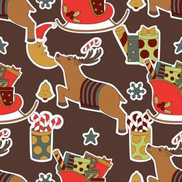 Merry Christmas seamless brown pattern background. Stock Illustration