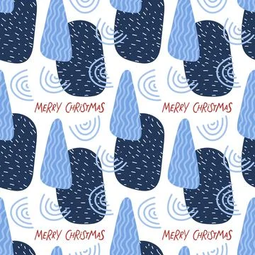 Merry Christmas seamless pattern with Abstract organic textured shapes. Hand Stock Illustration