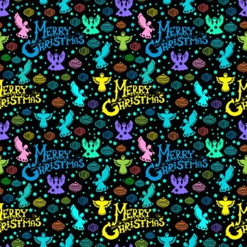 Merry christmas  seamless pattern with angels and toys Stock Illustration
