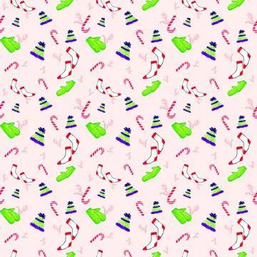 Merry Christmas seamless pattern with fun elements Stock Illustration