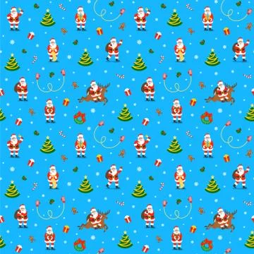 Merry Christmas seamless pattern with funny Santa Claus Stock Illustration