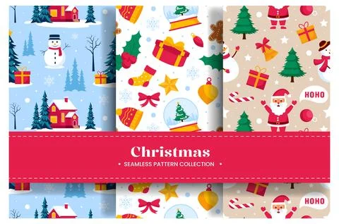 Merry Christmas Seamless Pattern Illustration with Holiday Decoration Eleme.. Stock Illustration
