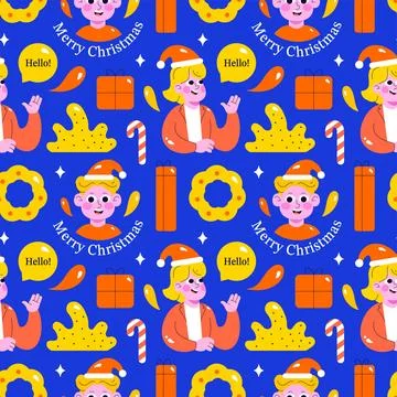 Merry Christmas Seamless Pattern Illustration with Holiday Decoration Eleme.. Stock Illustration