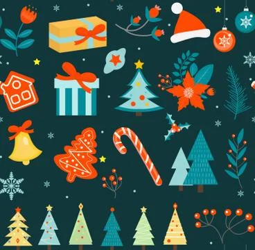 Merry christmas seamless pattern. New Year winter repeating texture, background Stock Illustration