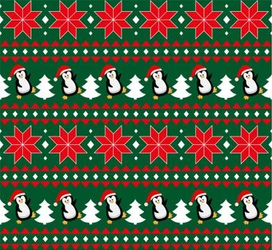 Merry Christmas seamless pattern with penguins,in vector. Stock Illustration