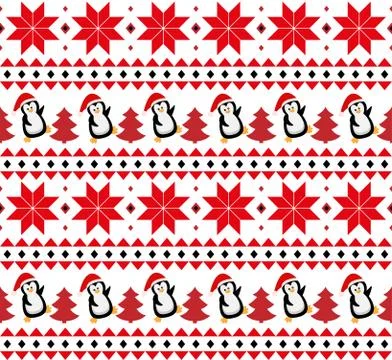 Merry Christmas seamless pattern with penguins,in vector. Stock Illustration