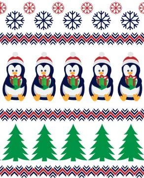 Merry Christmas seamless pattern with penguins,in vector. Stock-Illustration