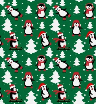 Merry Christmas seamless pattern with penguins,in vector. Stock Illustration